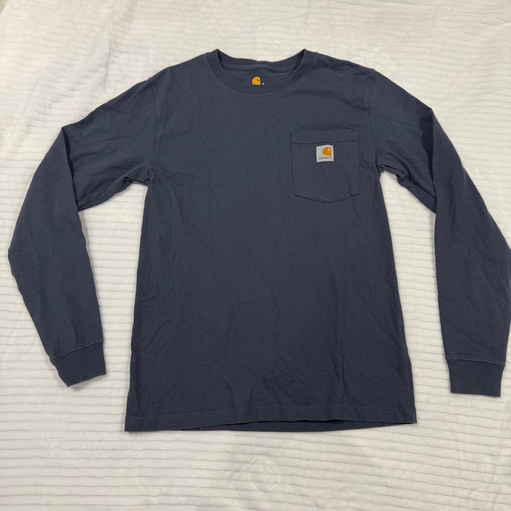 Carhartt Womens Navy Blue Long Sleeve Pocket T-Shirt Relaxed Fit Graphic Small